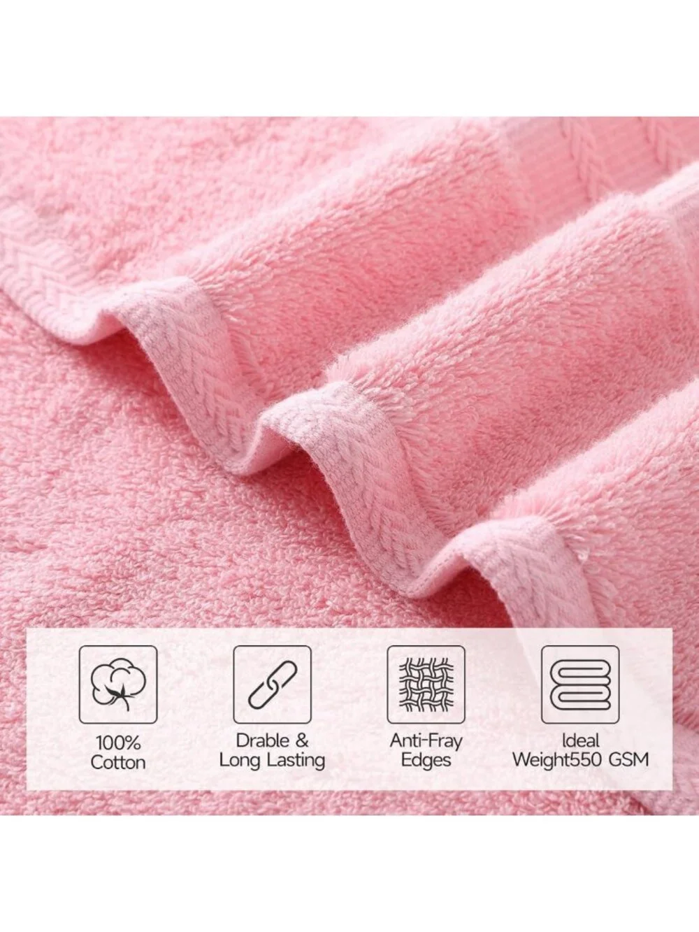 Luxury Pink Towel Set of 8 - 100% Cotton, Highly Absorbent Bath Towels for